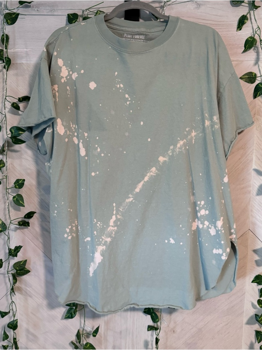 Pebby Forevee Sage Bleach-Splash Crewneck Tee